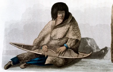 Fille indienne en cuivre réparant une raquette à neige, 1823