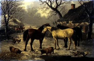 Scène de ferme en hiver