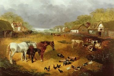 Une cour de ferme au printemps, XIXe siècle