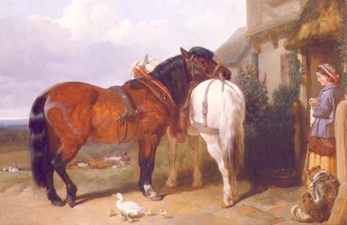 Chevaux de trait à la porte d