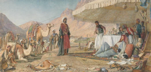 Un campement franc dans le désert du mont Sinaï. 1842 - Le couvent de Sainte-Catherine au loin