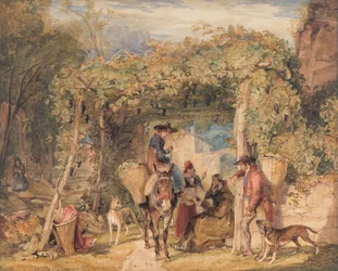 Figures et animaux dans un vignoble