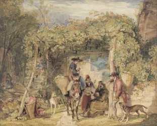 Figures et animaux dans un vignoble