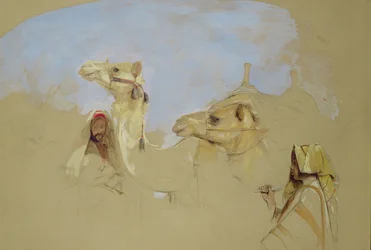Étude de chameaux avec des chameliers bédouins dans le désert du mont Sinaï
