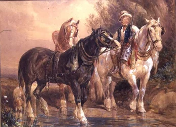 Garçon et chevaux de charrette