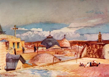 Les dômes du Saint-Sépulcre depuis un toit sur le mont Sion, 1902
