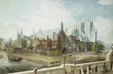 Westminster Hall et Abbey, gravé par Daniel Havell (1785-1826) publié par Rudolph Ackermann (1764-1834) 1819