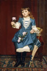Daisy McComb tenant une rose rose, 1888