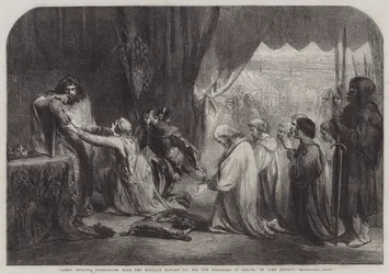 La reine Philippa intercédant auprès de son mari Édouard III pour les bourgeois de Calais