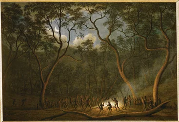 Danse au clair de lune des aborigènes de Van Diemen Land, Tasmanie ...