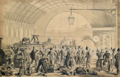 Veille de Noël à la gare de Kings Cross, vers 1870-90