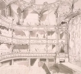 Intérieur du St. James Theatre, Londres (esquisse) par John Gregory Crace