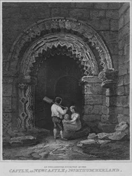 Une porte ornée dans le château, à Newcastle, Northumberland, 1814