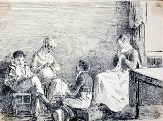 Groupe familial dans un intérieur