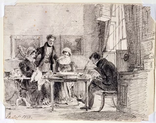 Groupe familial cousant et lisant, 10 octobre 1823