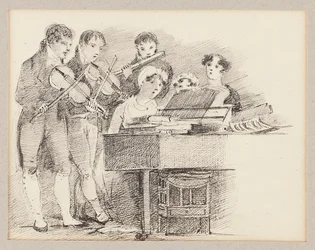 Pianiste accompagné de violonistes et d