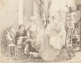 Femmes au rouet et un garçon avec un bateau jouet, 1807