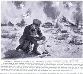 Le caporal William Scothern RGA réparant un téléphone de campagne sous un feu nourri a été décoré DCM Ypres mai 1915