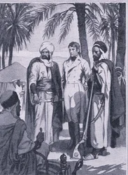 En 1853, David Livingstone avec un petit groupe de natifs entreprend un voyage de 1000 miles à travers marais et forêts, Newnes Pictorial Knowledge publié par Newnes, c.1950