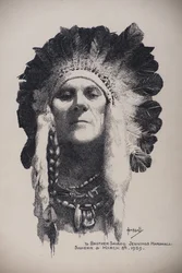 Autoportrait avec coiffe indienne, 8 mars 1939 (plume et encre sur carton)
