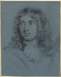 Le peintre en miniature Thomas Flatman, jeune homme avec de longues boucles et une écharpe nouée autour du cou