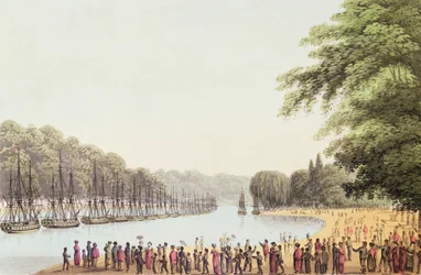 La flotte sur la rivière Serpentine, gravée par Matthew Dubourg (fl.1813-20) 1814