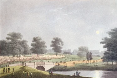 Vue de la foire à Hyde Park, gravée par Matthew Dubourg, 1er août 1814 (gravure en couleur)