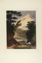 Vue près des chutes de Schuylkill, Pennsylvanie, planche cinq du premier numéro de Picturesque Views of American Scenery, 1819-21
