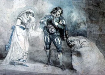 Pierre du Terrail, Chevalier de Bayard (1476-1524) avec la veuve et sa fille