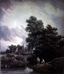 Paysage avec moulin à eau et personnages