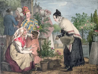 Le marché aux fleurs, Paris, gravé par Charles Joseph Hullmandel (1789-1850), publié en 1821