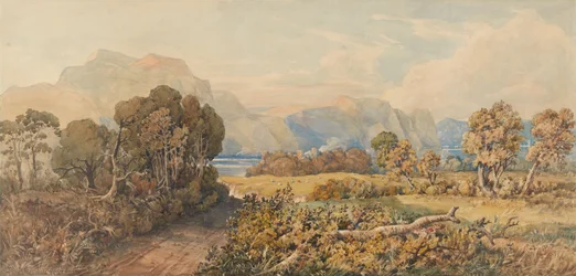 Paysage avec rivière et montagnes