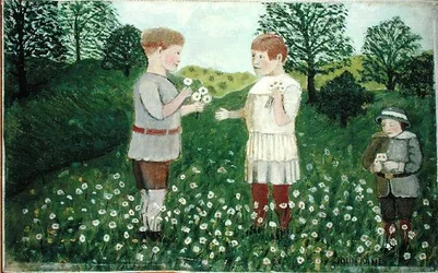 Enfants cueillant des marguerites