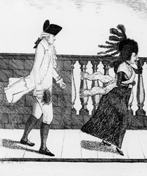 Dr James Graham traversant le North Bridge par grand vent, 1785