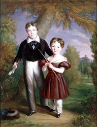 Double portrait de deux garçons avec arcs et flèches