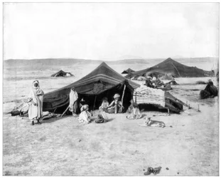 Camp de caravanes, désert du Sahara, fin du 19ème siècle