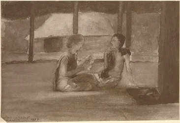 Filles dans une hutte samoane