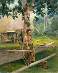 Portrait de Faase, la Taupo, ou Vierge officielle, de la baie de Fagaloa, et sa duègne, Samoa, 1891
