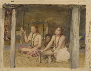 Siva avec Siakumu préparant du kava dans la maison de Tofae, vers 1893