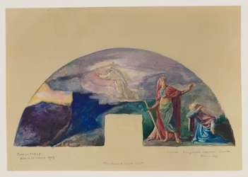 La loi morale et divine : Moïse reçoit la loi sur le mont Sinaï ; étude en couleur pour la peinture murale, salle de la Cour suprême, Capitole de l
