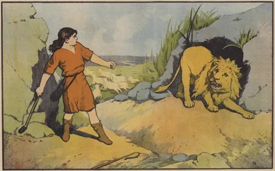 David, le jeune berger, combat le lion