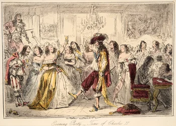 Soirée - Époque de Charles II, de The Comic History of England, pub. 1864