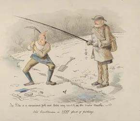Le brochet est un poisson vorace et mord facilement en hiver - Vieux monsieur..., 1830-1864