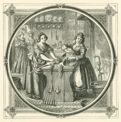 Quand les domestiques négligents deviennent ordonnés, ils polissent le fond des casseroles (gravure)