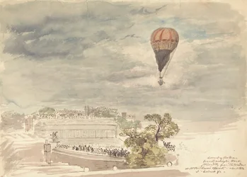 Ascension de ballon depuis Burlington House, Piccadilly, depuis la fenêtre de M. B. Palmer