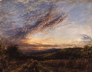 Coucher de soleil sur un paysage de lande, début des années 1850