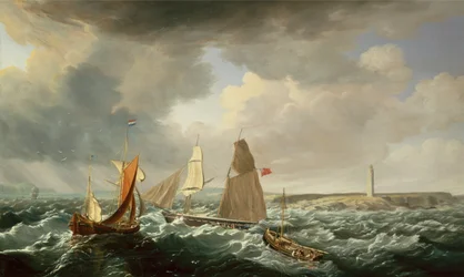 Une brigantine, un galiote néerlandais et des bateaux de pêche