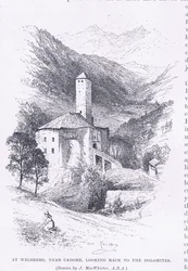 À Welsberg, près de Cadore, vue sur les Dolomites, du Magazine of Art 1893, Cassell and Company