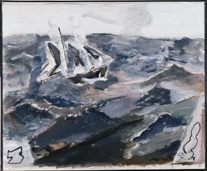 Mer et bateau (huile sur toile)