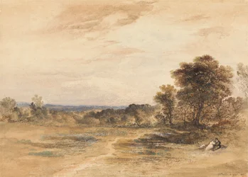 Paysage avec couple en cour